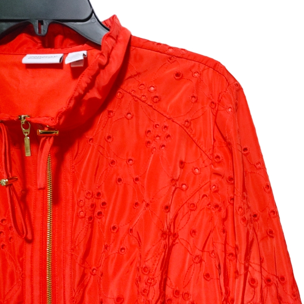 Chico's Zenergy Orange  Amelia All-Over Eyelet Jacket Women's Size Extra Large 3 - Picture 9 of 13